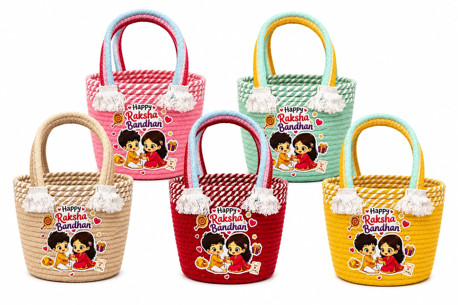 Multipurpose Jute Gift Bag for Rakhi | Eco Friendly Tote Bag for Sister with Cotton Rope Handle | Reusable Grocery Shopping Bag & Raksha Bandhan Gift Hamper Basket-PCS-5-image-28