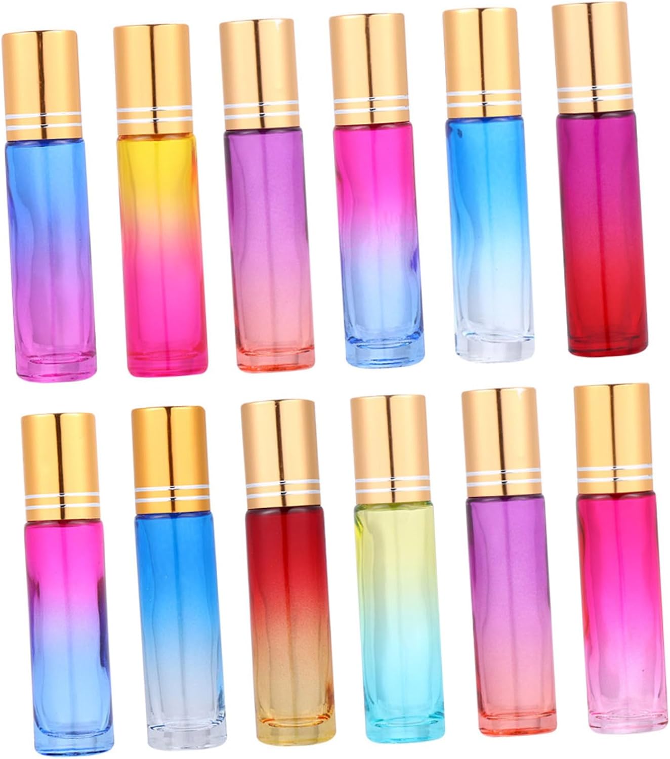TIDTALEO 20pcs 10ml Refillable Glass Roll-on Bottles with Colorful Caps, Mini Essential Oil Roller Ball Bottles for Travel Perfume and Personal Care Random Color