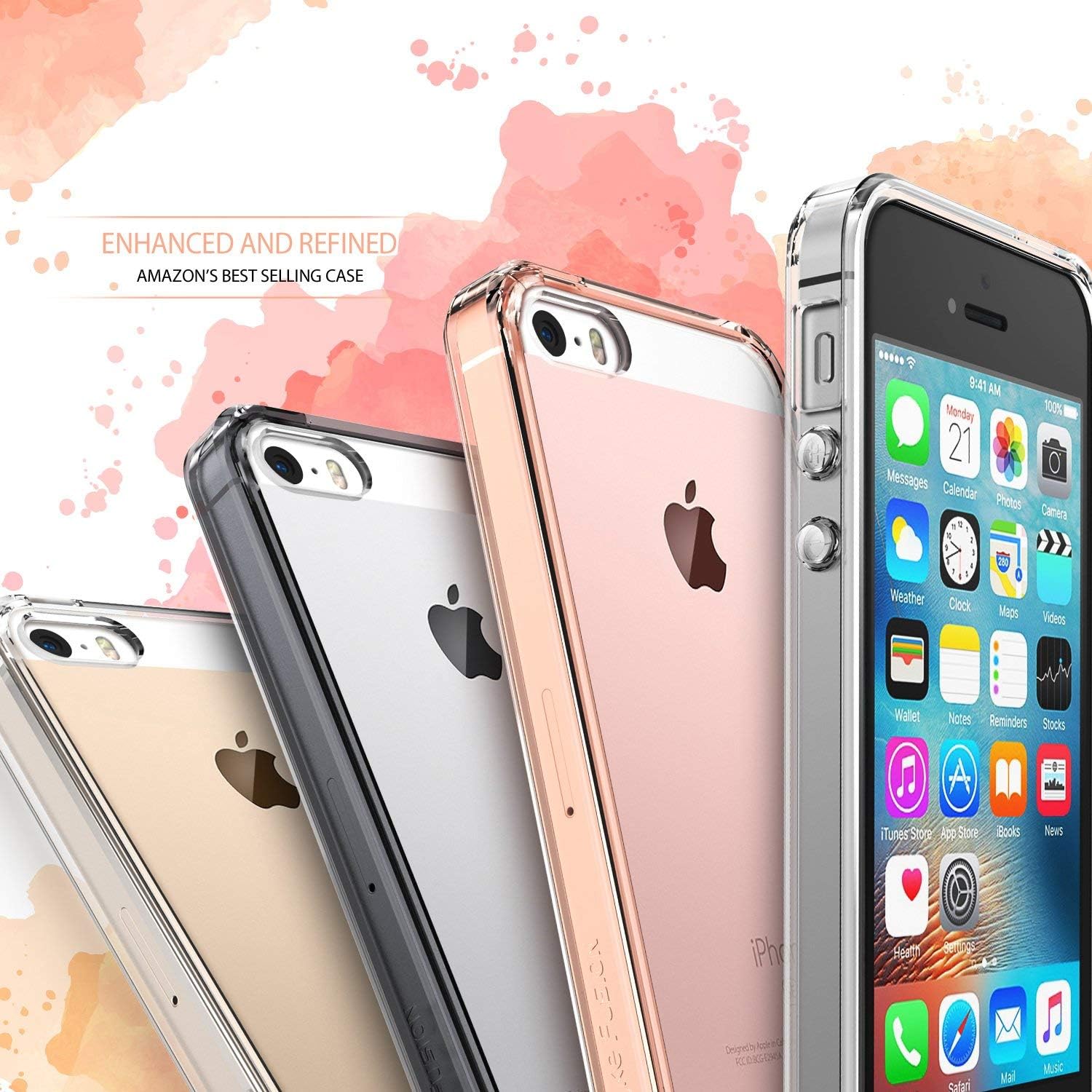 Ringke Fusion Compatible with iPhone SE Case, Crystal Clear PC Back TPU Bumper Drop Protection, Shock Absorption Technology for iPhone SE (2016), iPhone 5S (2013), iPhone 5 (2012) - Rose Gold