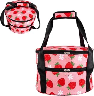 Strawberry Round Insulated Double Casserole Carrier for Hot or Cold Food with Handle,Pie Carrier Bag Food Transport for Travel Picnic Cookouts,Strawberry Kitchen Decor Fits 12.5" Pie Pan