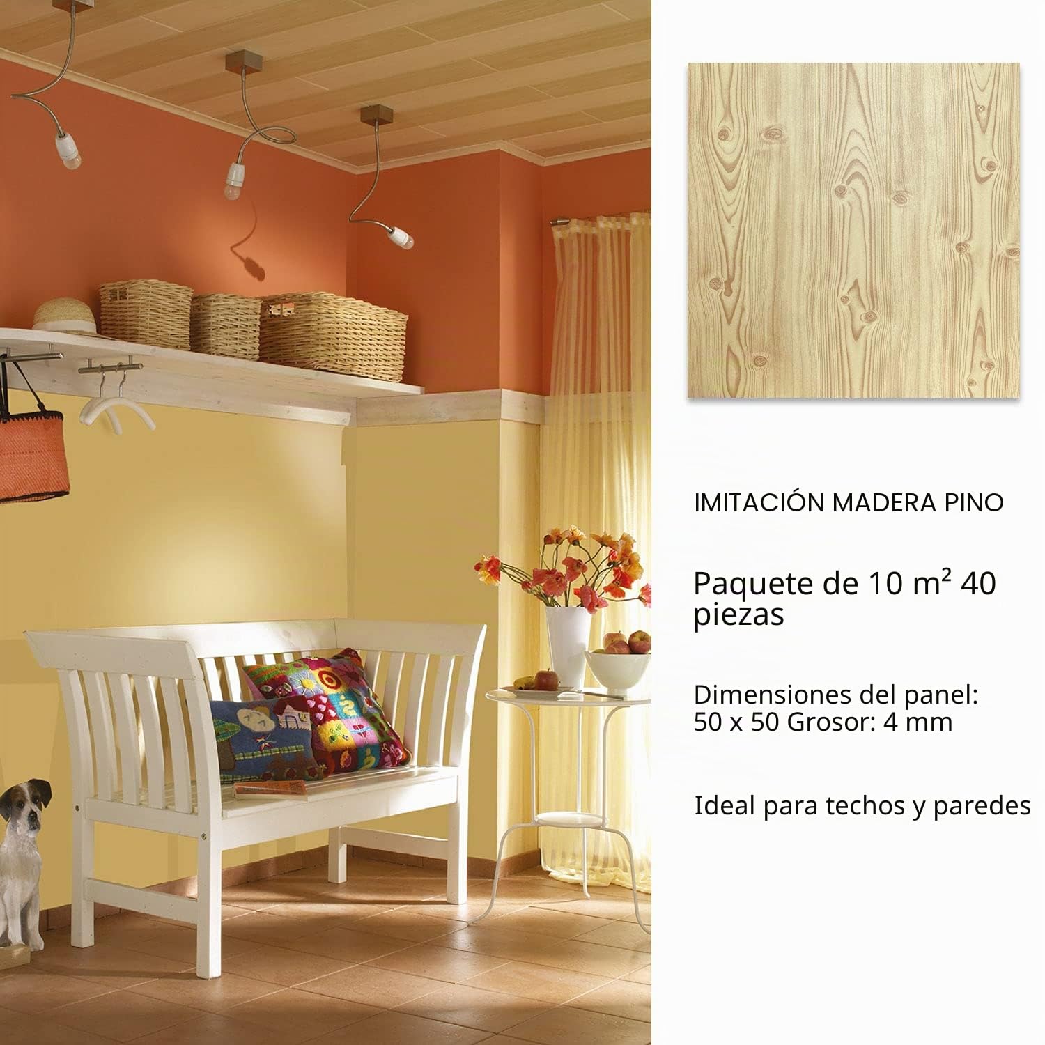 Panel decorativo de poliestireno para techo y pared con efecto 3D, aislamiento térmico, 4 mm de espesor, medidas 50 x 50 cm, marca Decosa, paquete de 10 m2 (40 paneles) (A009)