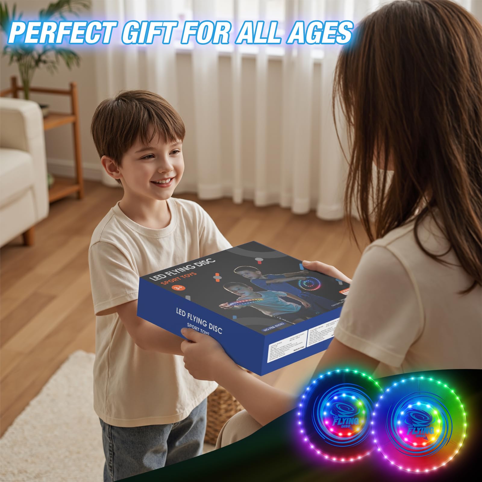 HYES 2 Pack Anillo Volador para Niños, 45 Leds, 14 Modos de Iluminación, Recargable, Ligero, Disco para Interiores y Exteriores, Juguetes Deportivos, Regalo para Niños y Niñas — view 7