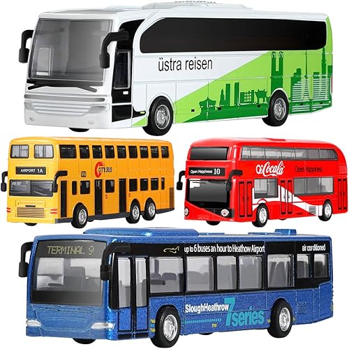 GEYIIE Juego de autos de juguete de autobús autos de metal fundido a presión para niños de 3 a 8 años autos de autobús urbano a escala 180 vehículos