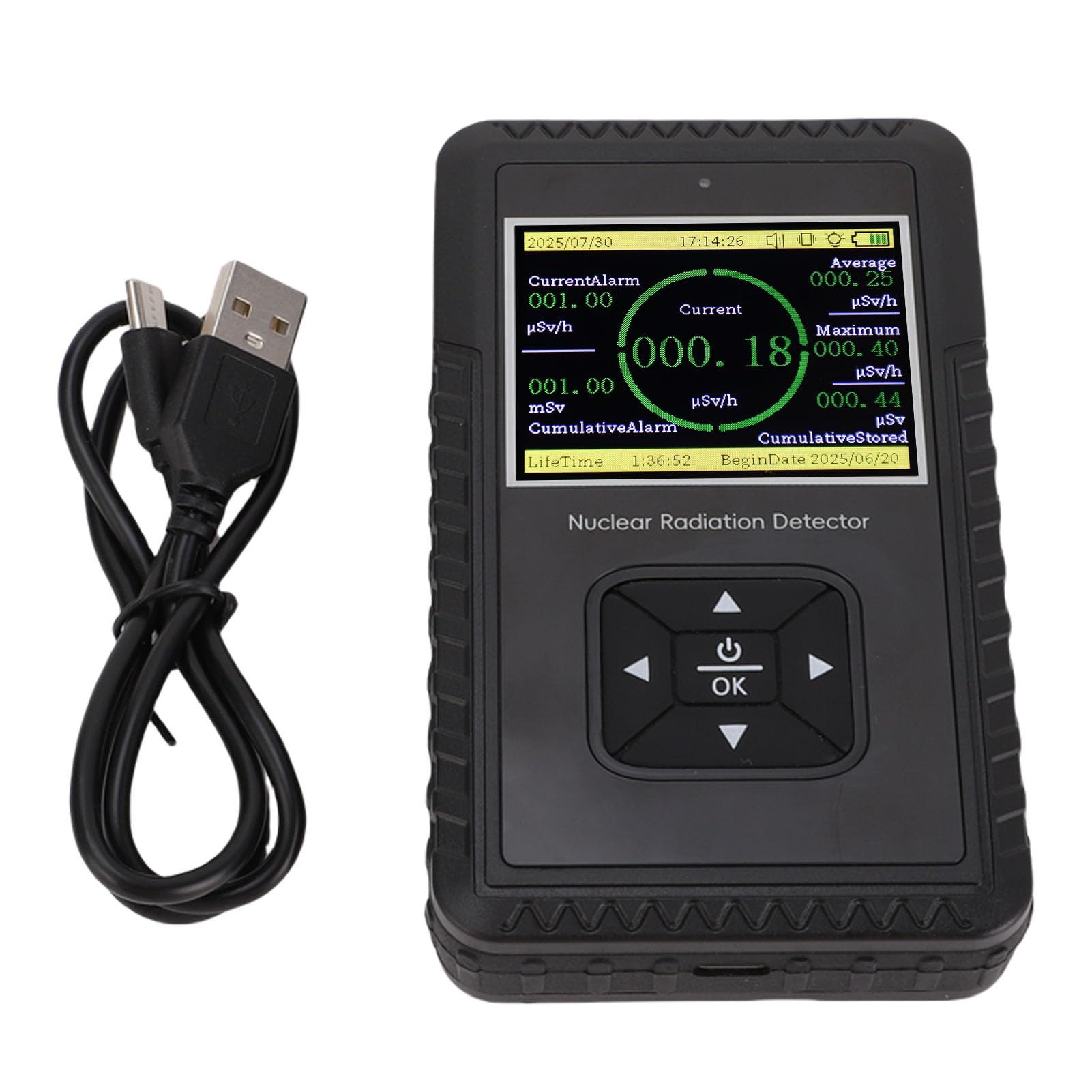 Luocute Nuklear Geiger Counter Detector, Handheld Beta Gamma Röntgenmessgerät mit Großem LCD -Bildschirm und Alarm für Rotes Licht