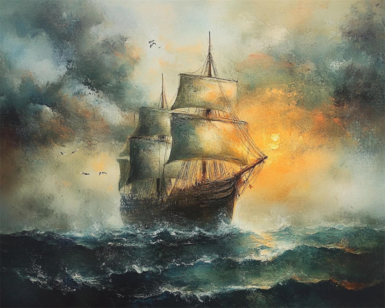 RKFLGEW DIY Bead Embroidery Kit Sea Sailing Boat 40x50cm