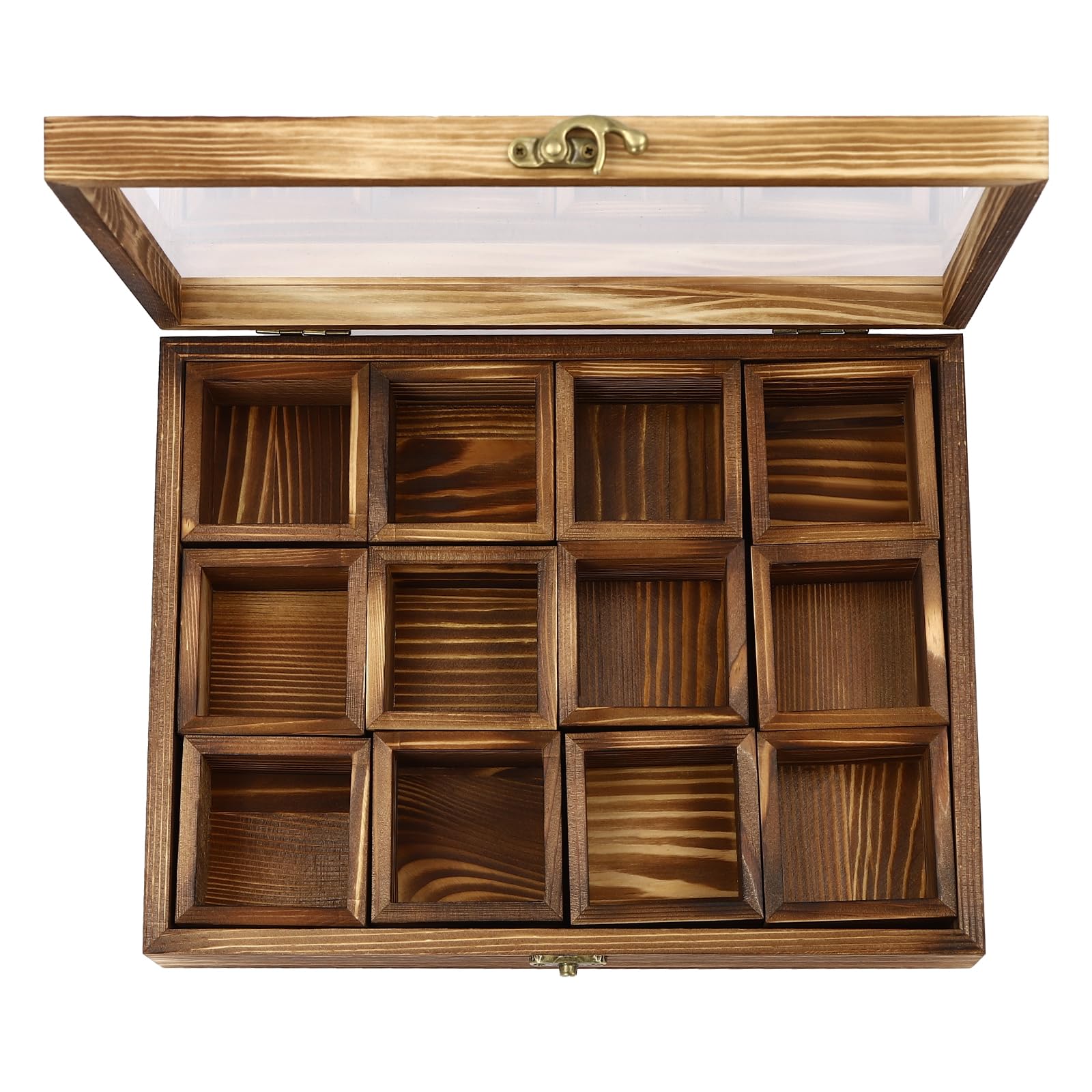 Portaspezie in legno di pino organizzatore con 12 scomparti, coperchio e cucchiaio, porta spezie marrone, 30 x 22,5 x 7 cm, posate da cucina, organizer per ufficio, casa, cucina e bar