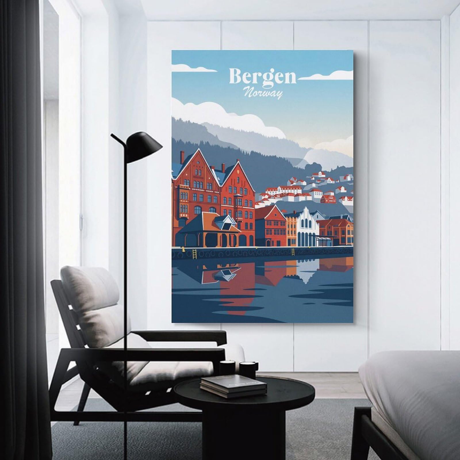 Junmoney Bergen Norway Wall Art Print, 24x36inch(60x90cm), for Living Room, Bedroom, Office Or Hallway, Canvas Wall Art That Fits Changing Layouts