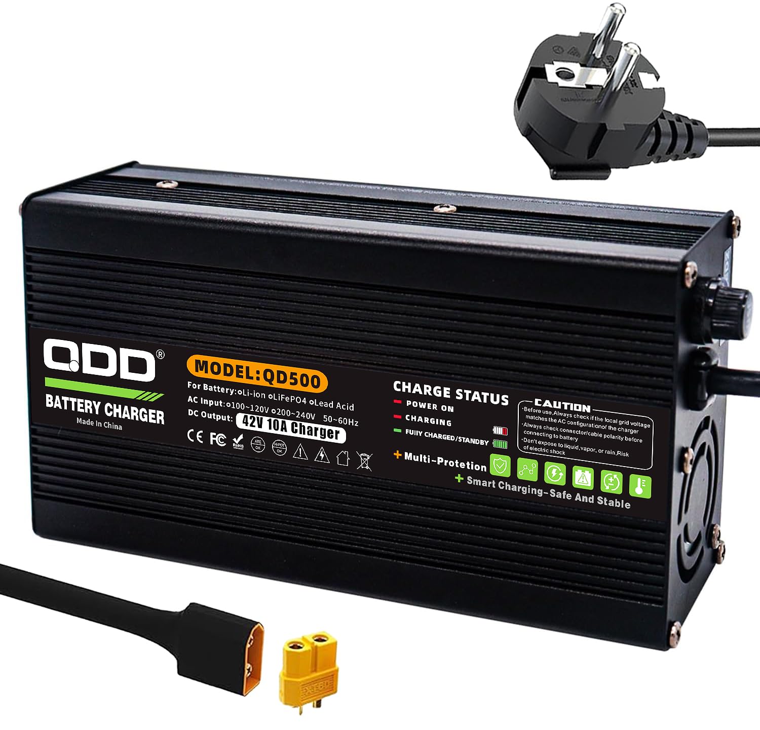 QDD Caricabatterie al litio da 42 V 10 A per 36 V 37 V 10 S agli ioni di litio con spina XT60