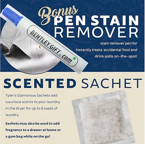 Miniatura 4 de Tyler Detergente de lavandería de un galón, alto mantenimiento, 128 onzas. Paquete con bolsa sachet, bolígrafo quitamanchas Autoglam y Bentley)