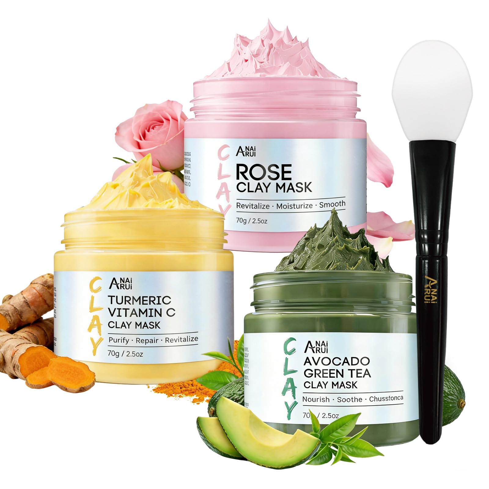 Amazon.com : ANAI RUI 3 Pack Clay Mask Set Turmeric Vitamin C Clay