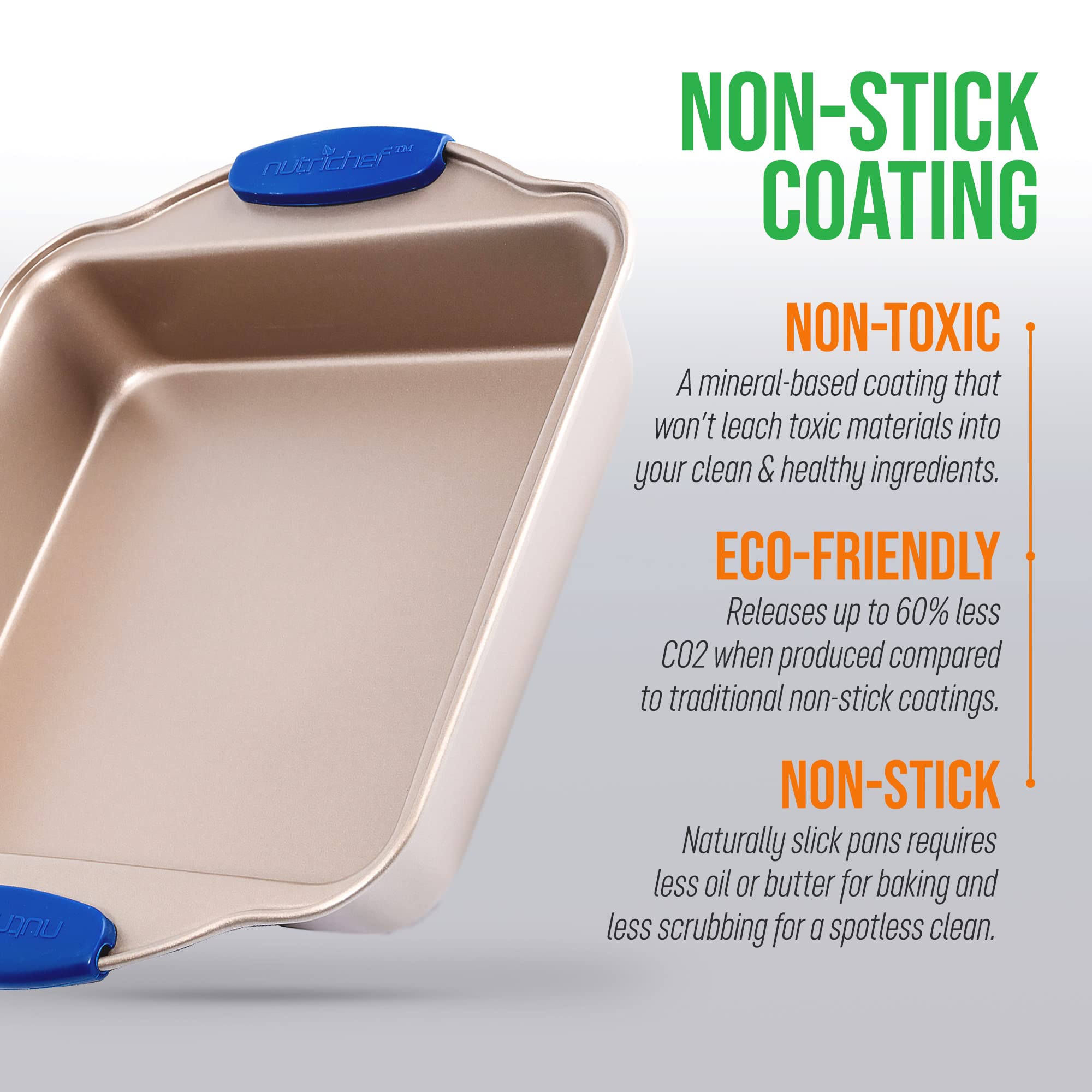 Molde para Tartas Cuadrado Antiadherente, Sartén de Acero al Carbono Dorado con Asas de Silicona Azul, Utensilios de Metal de Calidad para Hornear