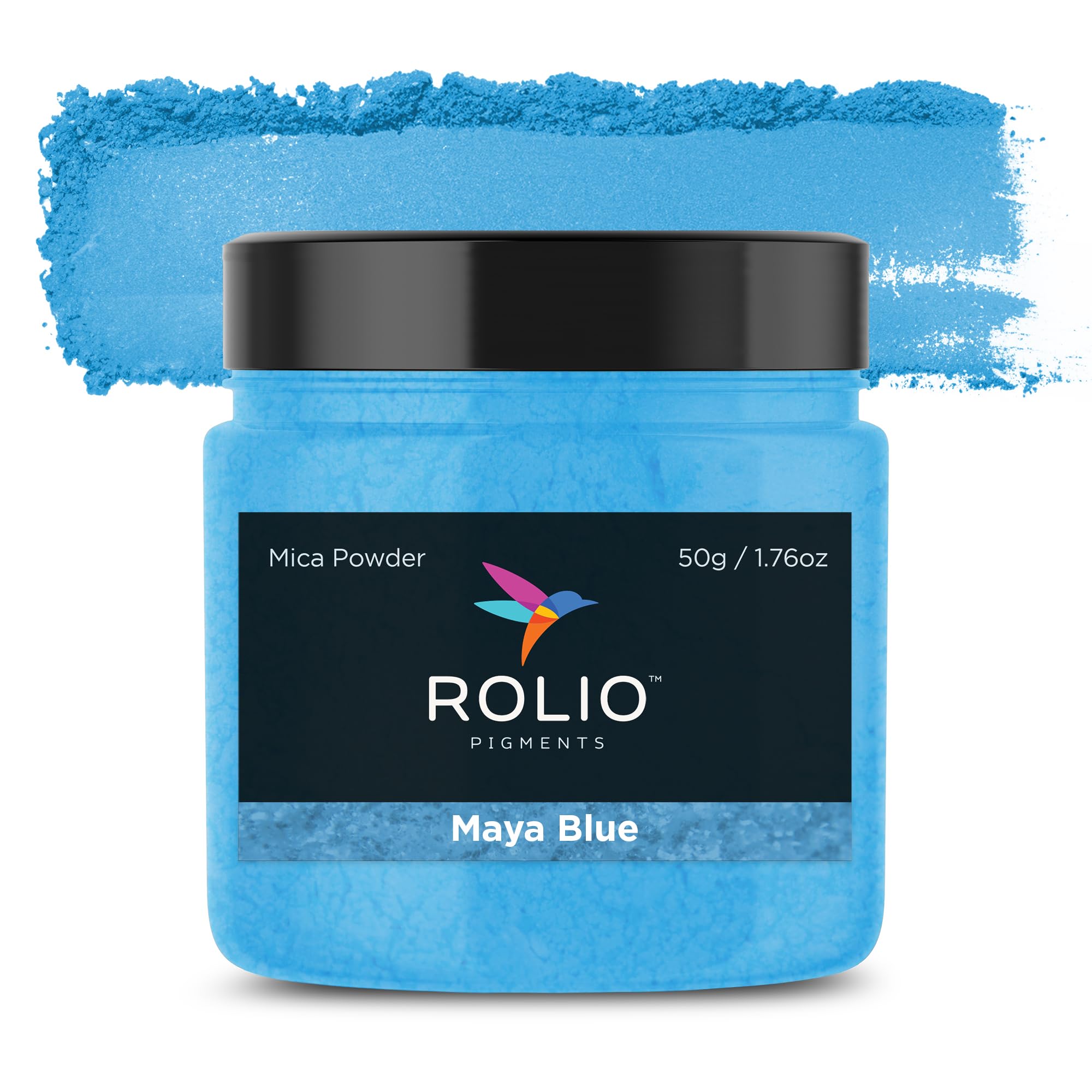 Rolio Premium Mica Powder - Maya Blue (50G / 1.76oz) - 1 Jar of Blue Pigment Powder for Epoxy Resin, Dye, Soap Making, Nail Polish, Paint, Candle Making, Bath Bombs, Slime