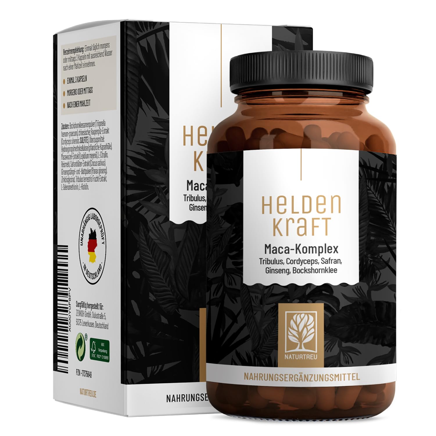 Maca Kapseln hochdosiert - Maca Extrakt mit Tribulus terrestris, Cordyceps, Bockshornklee, Zink, Ginseng, Safran, Selen - 90 Kapsel - Vegan
