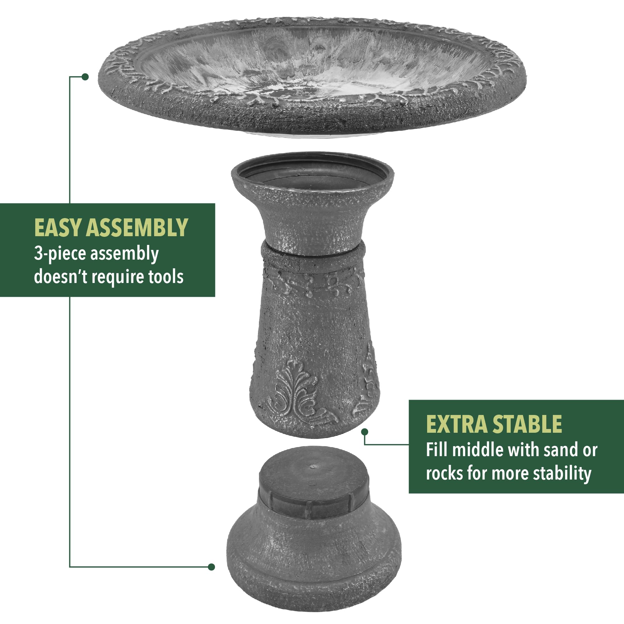 Arcadia Garden Products BB05 Vogeltränke, Steinfaser, 49,5 x 29,2 x 52,1 cm, grau