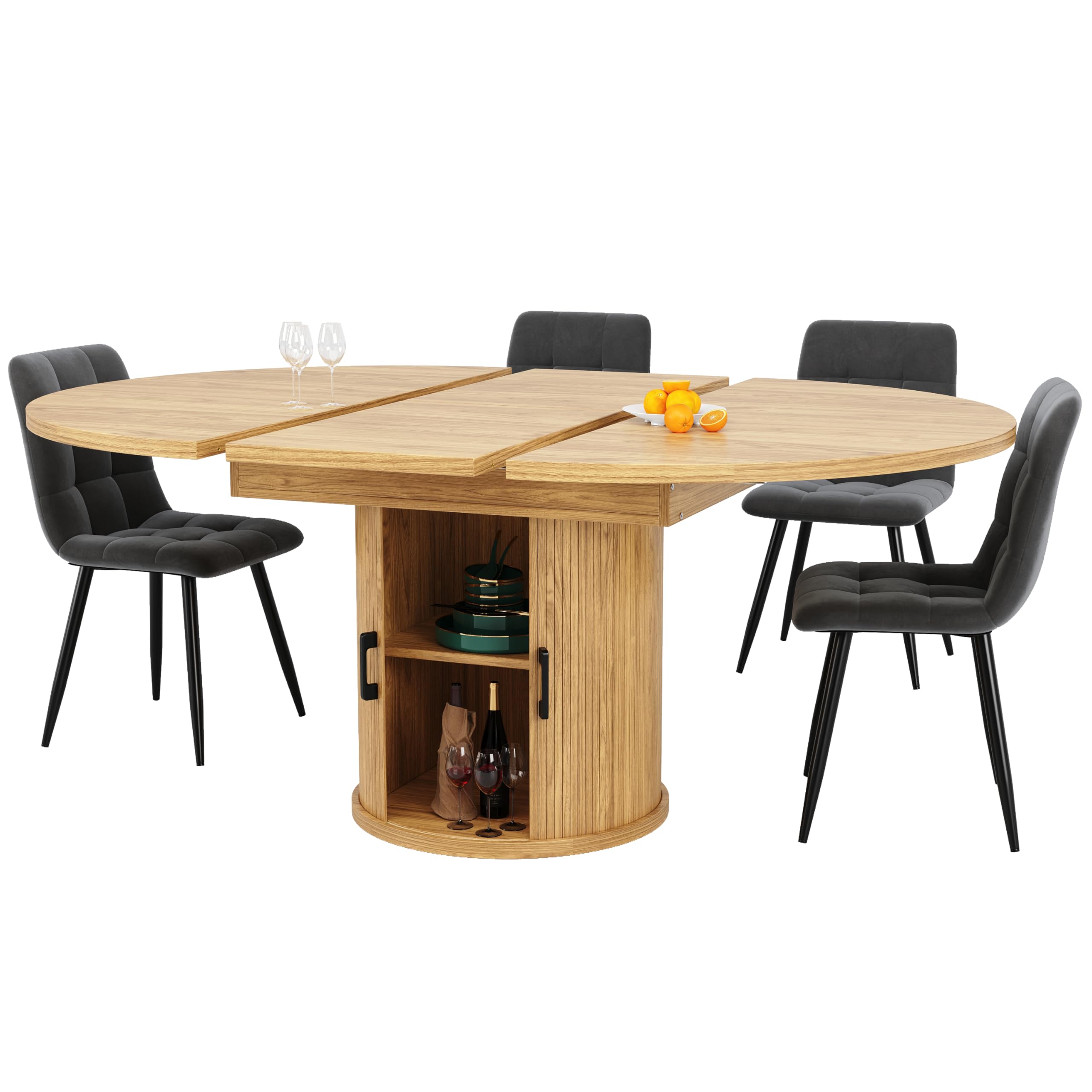 Esstisch ausziehbar, Esszimmertisch, Küchentisch, ausziehbare Tischplatte Runder Esstisch, ausziehbar zu oval, 118-158 cm, Platz für bis zu 6 Personen (Holzfarbe)