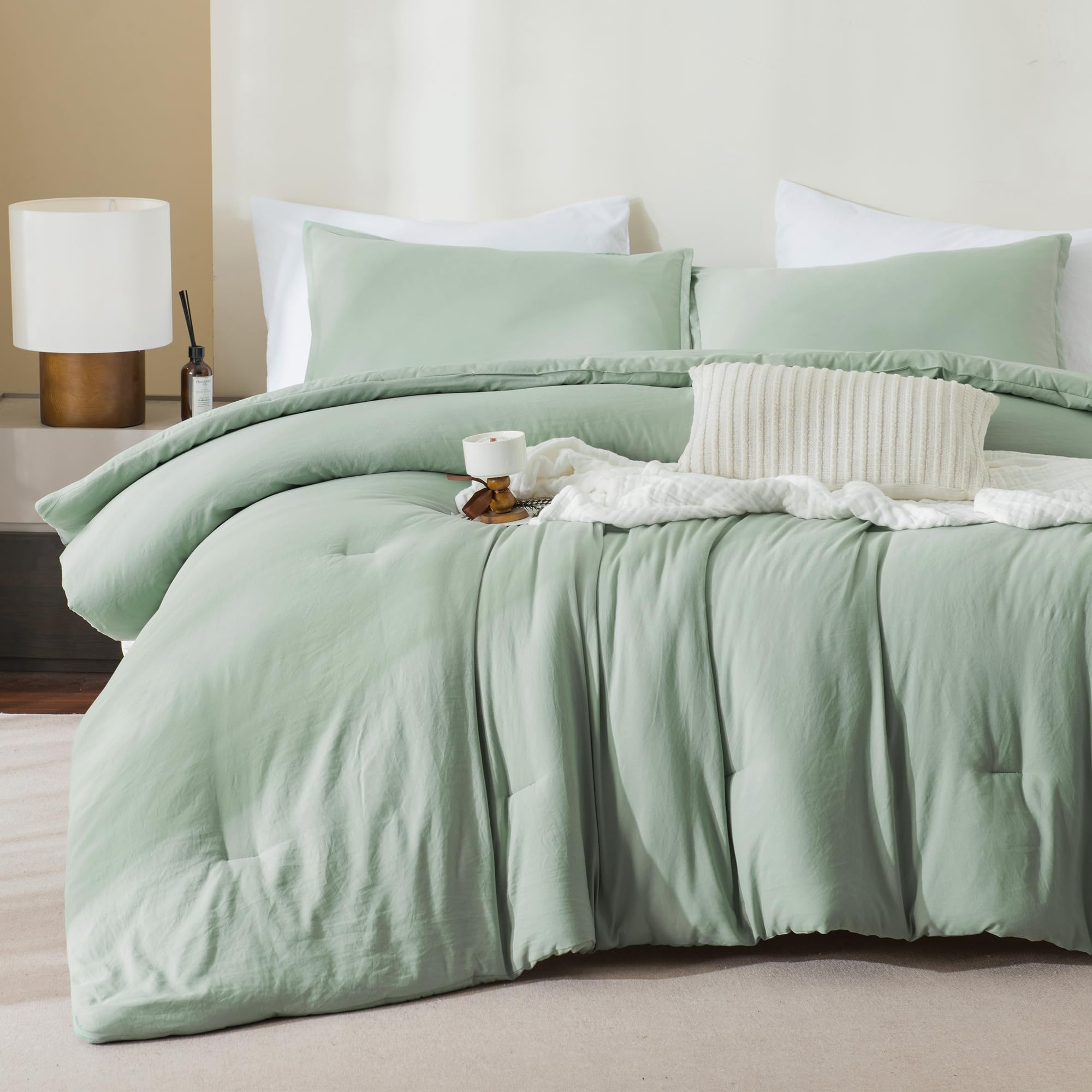 Andency Sage Green Comforter King - 7 Pieces Bed in a Bag for King Bed, Soft Bedding Comforter with Fitted Sheets, Flat Sheets, Pillowcases & Shams
