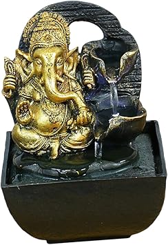 Ganesha Figurine Tabletop Water Feature Buddha Sculpture Elephant Decor for Meditation Space, 14cmx13.5cmx18cm