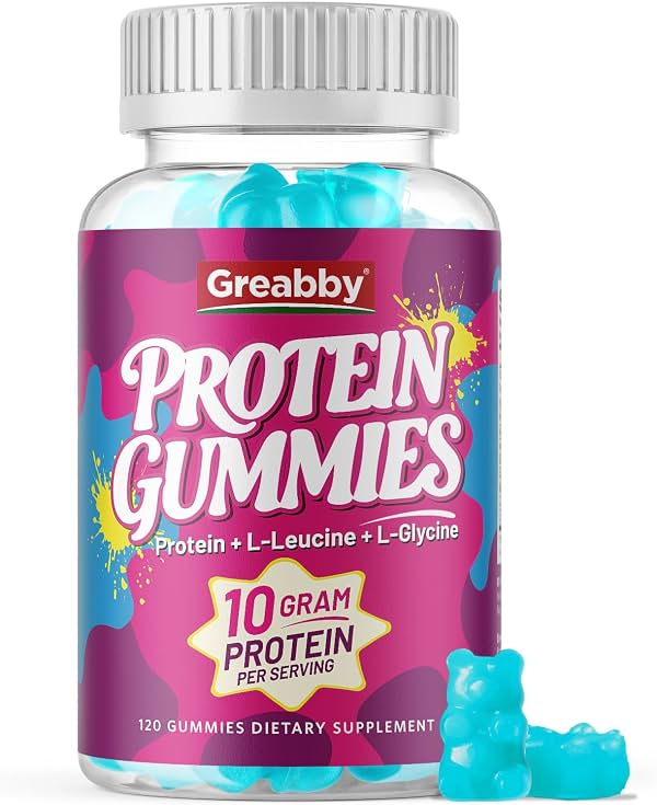 Gomitas de Suplemento de Proteína para Mujeres y Hombres, 120 unidades | Proteína Masticable de Suero con L-Glicina y L-Leucina, 10g de Proteína para Mujeres y Hombres, Músculos, Cabello, Piel y Uñas