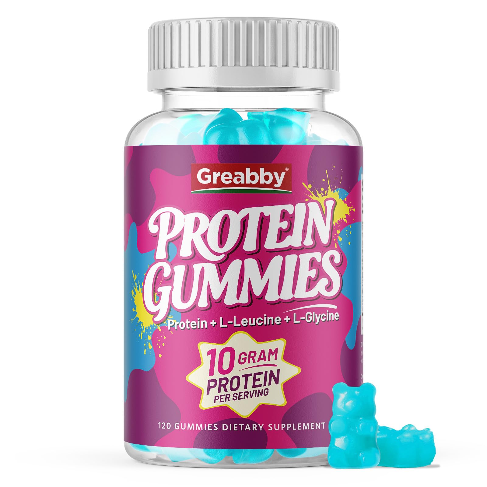 GREABBY Gomas de proteína de soro de leite 10 g, 120 gomas