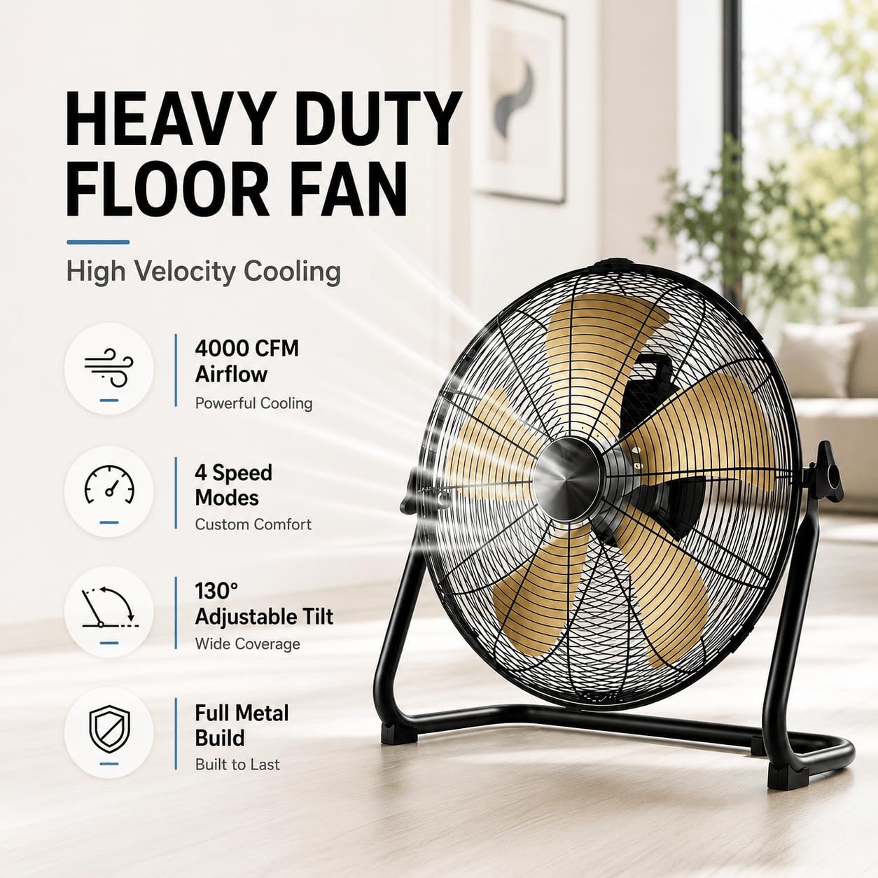 Ventilador Industrial con 4 Velocidades,Ventilador Silencioso De 4000 CFM