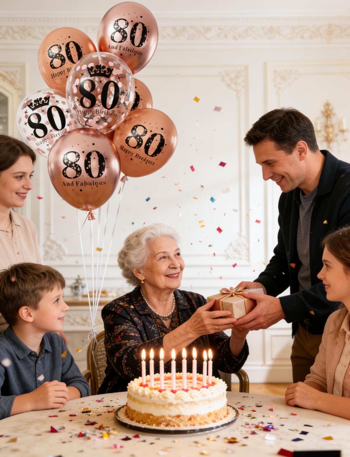 80th Birthday Balloons for Women – 24 Pcs Metallic Rose Gold Balloon, Pearl Rose Gold Balloons, and Confetti Balloon for 80 Years Old Birthday or 1945 Anniversary Party Decorations - Image 2