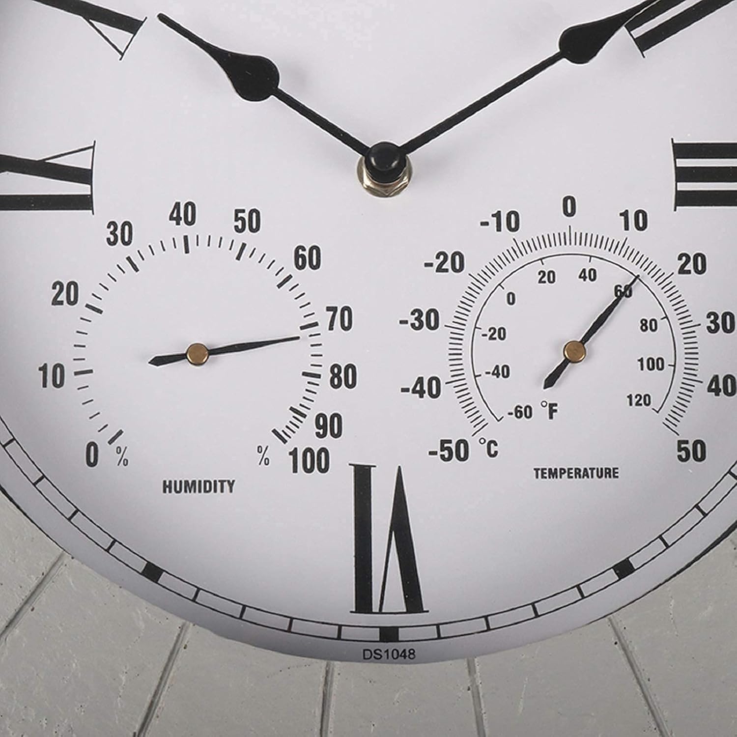 14in Large Outdoor Waterproof Wall Clock, Retro Garden Resin Wall Clock with Temperature and Humidity Meter, Silent Battery Operated Outside Decorative Clock for Patio Bathroom Kit