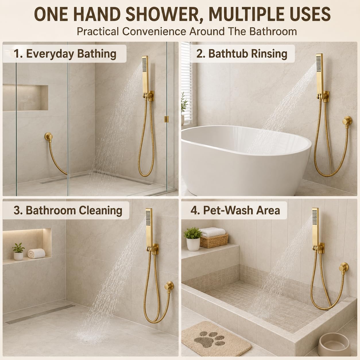 ZAP Ultra 5552 Gold Hand Shower with Flexible Shower Tube and Wall Holder, Bathroom Health Faucet Set for Bathing, Cleaning and Personal Hygiene, Pack of 1 1