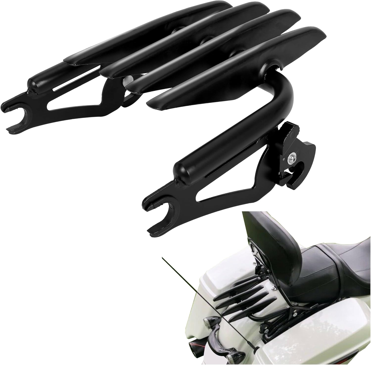 KUAFU Detachable Stealth Mounting Luggage Rack Compatible with 2009-2024 Harley Touring Road King Electra Glide Road Glide Street Glide Replacement for 53566-09A Black Two-Up Motorcycle Trunk Rack