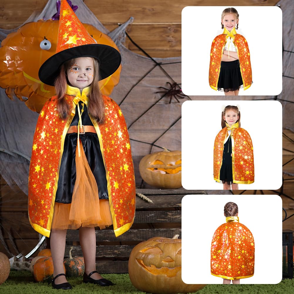 Peleryna czarodzieja, płaszcz czarownicy, dla dzieci, kostium czarownicy, płaszcz i kapelusze dla dzieci, kostium na Halloween, rekwizyty, kostium ze złotymi gwiazdami, dla dzieci, dziewcząt, na