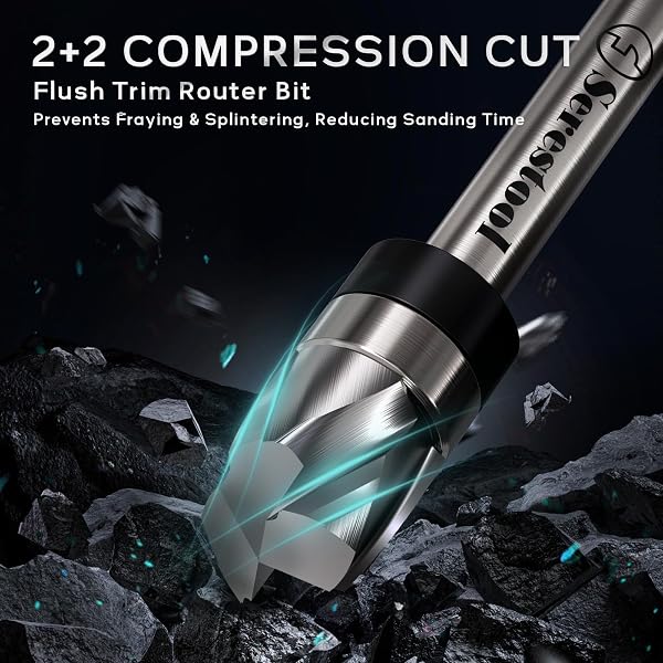 Top Bearing Flush Trim Router Bit 1/4 Shank, 1/2" Cutting Diameter, 1/2" Cutting Length, Up&Down Compression Cut, Carbide Spiral Pattern Template Bit for Wood Trimming - 4