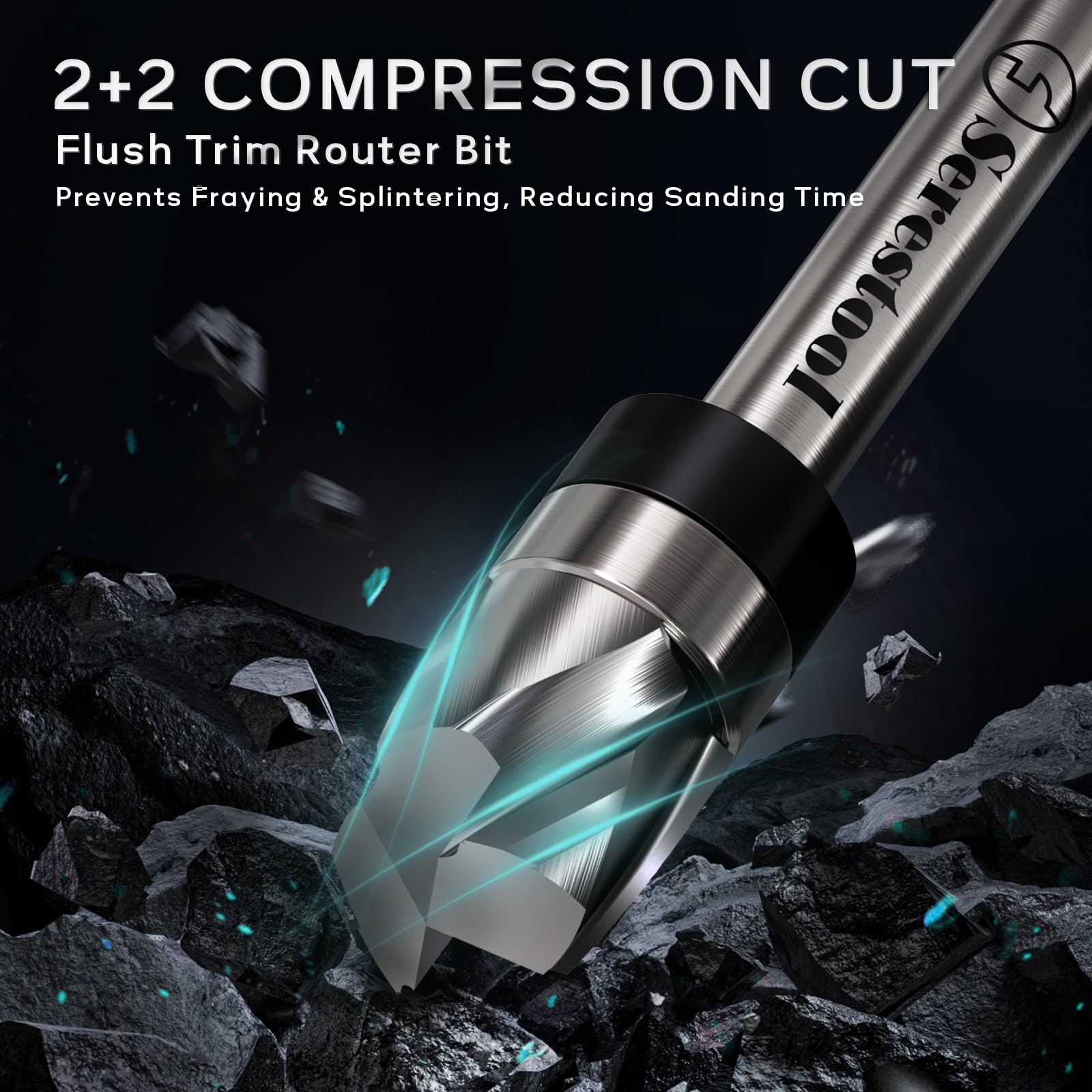 Top Bearing Flush Trim Router Bit 1/4 Shank, 1/2" Cutting Diameter, 1/2" Cutting Length, Up&Down Compression Cut, Carbide Spiral Pattern Template Bit for Wood Trimming - 4