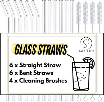 Premium Reusable Glass Straws Set, 12-Piece Drinking Straws with 4 Cleaning Brush, Dishwasher Safe, Eco-Friendly, BPA-Free, Perfect for Smoothies, Juices, Cocktails - Clear