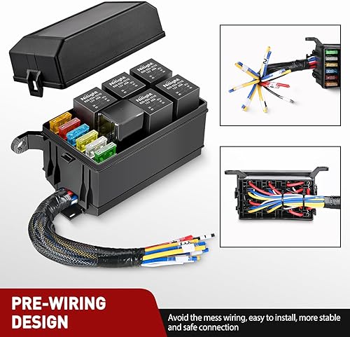 Vista 4 de Nilight Caja de relé de fusibles de 12 V, 6 relés, 6 ranuras ATC/ATO, portafusibles de cuchilla ATC/ATO, terminal de 4 pines, 5 pines, relé de 40 A