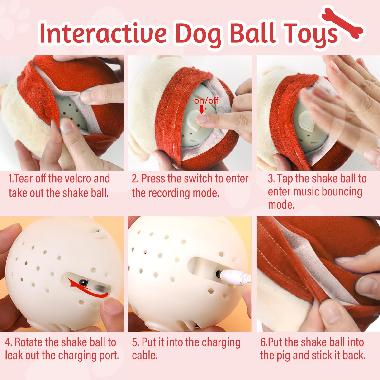 Audasi Active Moving Pet Plush Toy Interactive Dog Toys for Boredom Bouncing Piggy Dog Toy Shaking Talking Dog Ball for Dogs Cats Pets Washable Cartoon Pig Squeaky Plush Dog Toy Pet Toy Red - Image 4