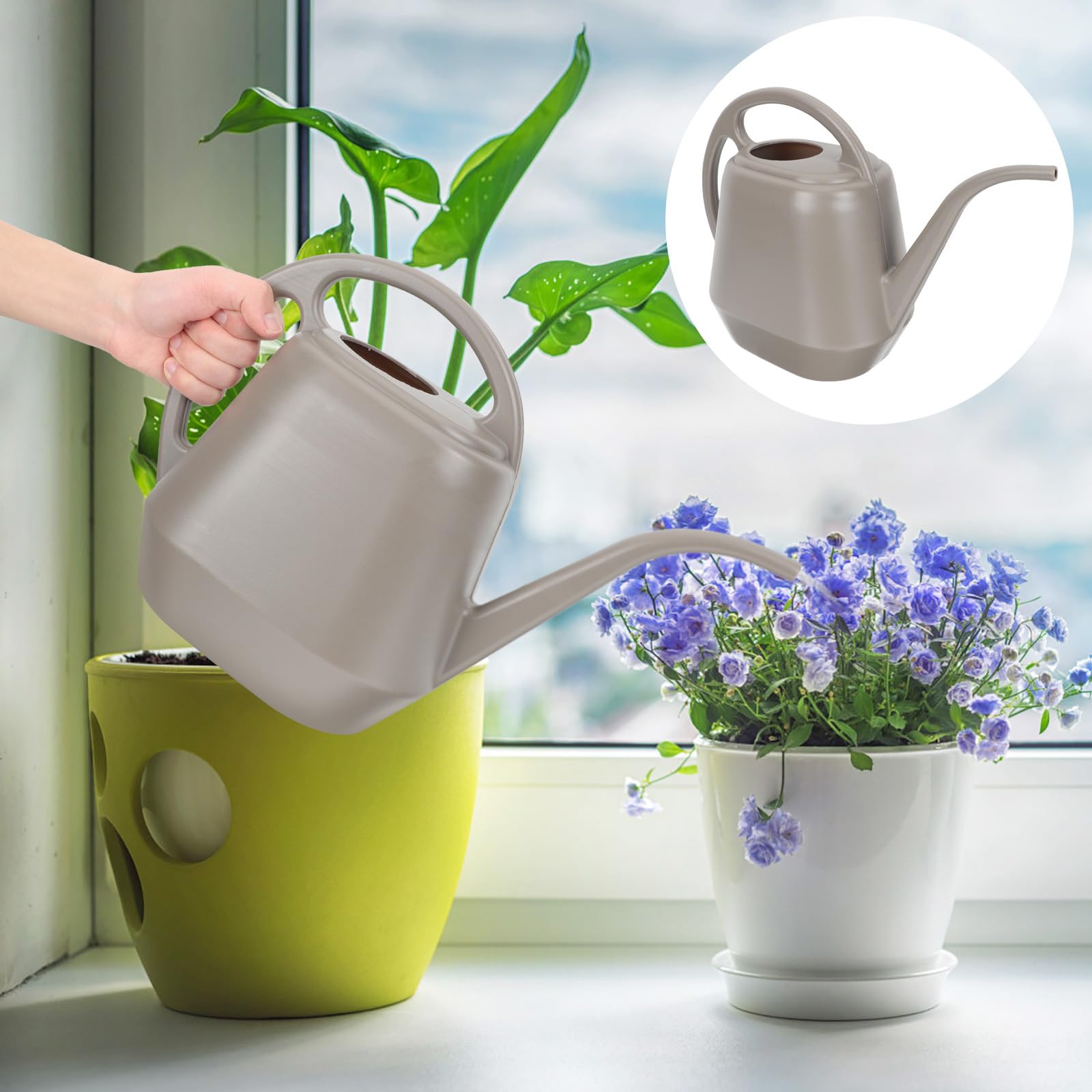 POPETPOP Regadera de Jardín Pico Largo de 4l para Riego de Plantas y Suculentas, Herramienta de Abs para Interior y Exterior, Color Café