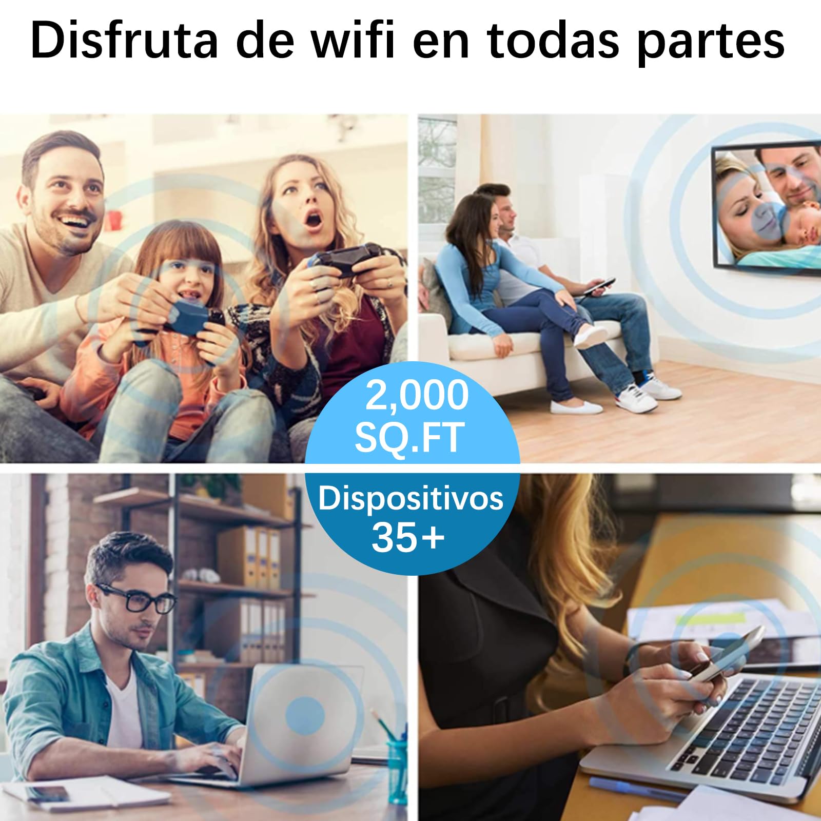 Repetidor de Red WiFi Extensor Amplificador de Wi-Fi más de 120 Metros, Configuración WPS con un Toque, 2 Puerto Ethernet, 300 Mbps, 2.4GHz, Compatible con los Routers y ADSL/Fibra — view 7