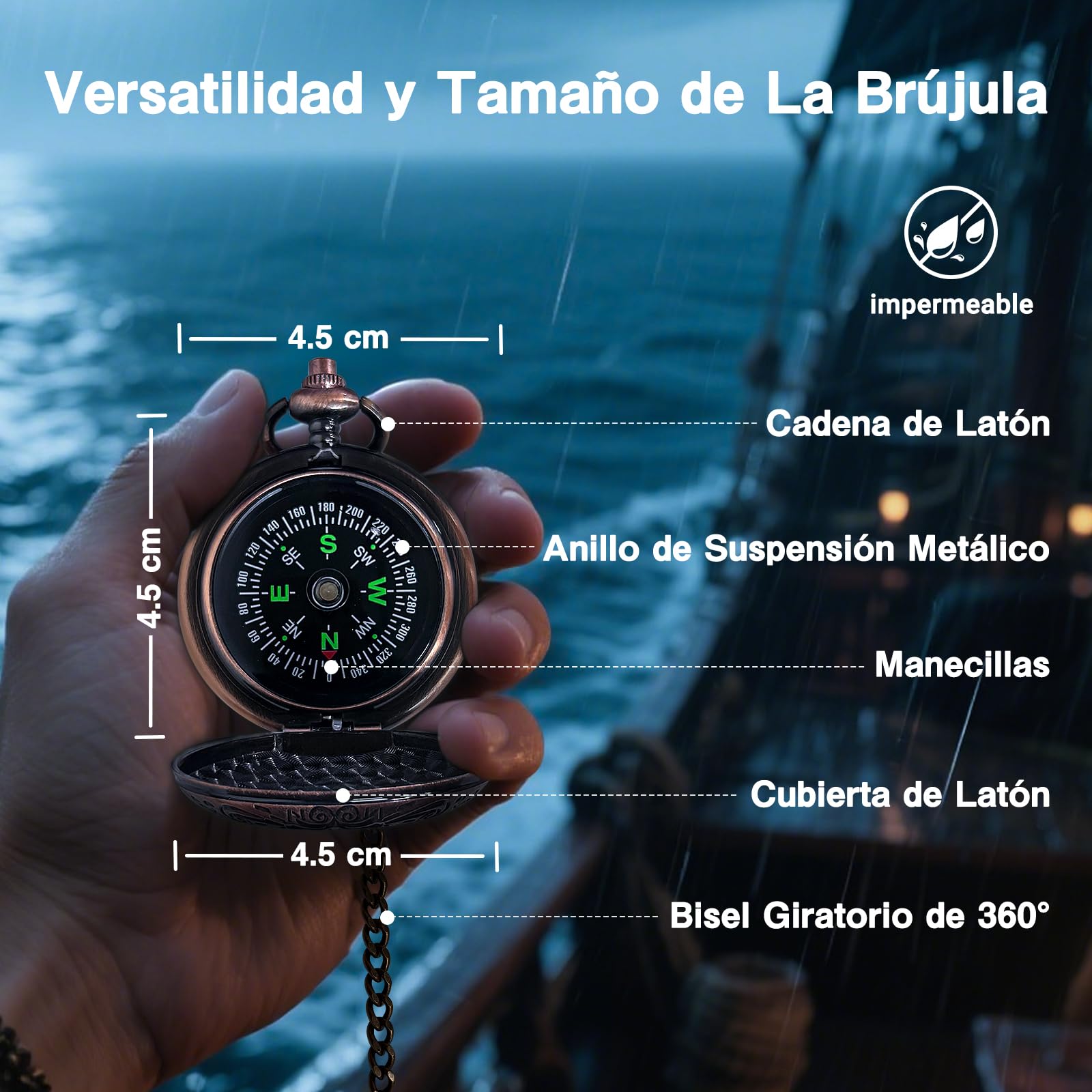 Retro Piratas Telescopio Zoom, 25 x 30, Binoculares Portátil, Plegable, Telescopio de Mano Vintage Monocular para Niños y Colección Clásica, Brújula para Camping Caza Navegación