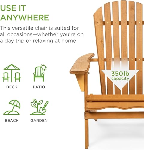 Miniatura 3 de Best Choice Products Silla plegable Adirondack muebles de madera para exteriores sillas de descanso para patio jardín patio con acabado natural