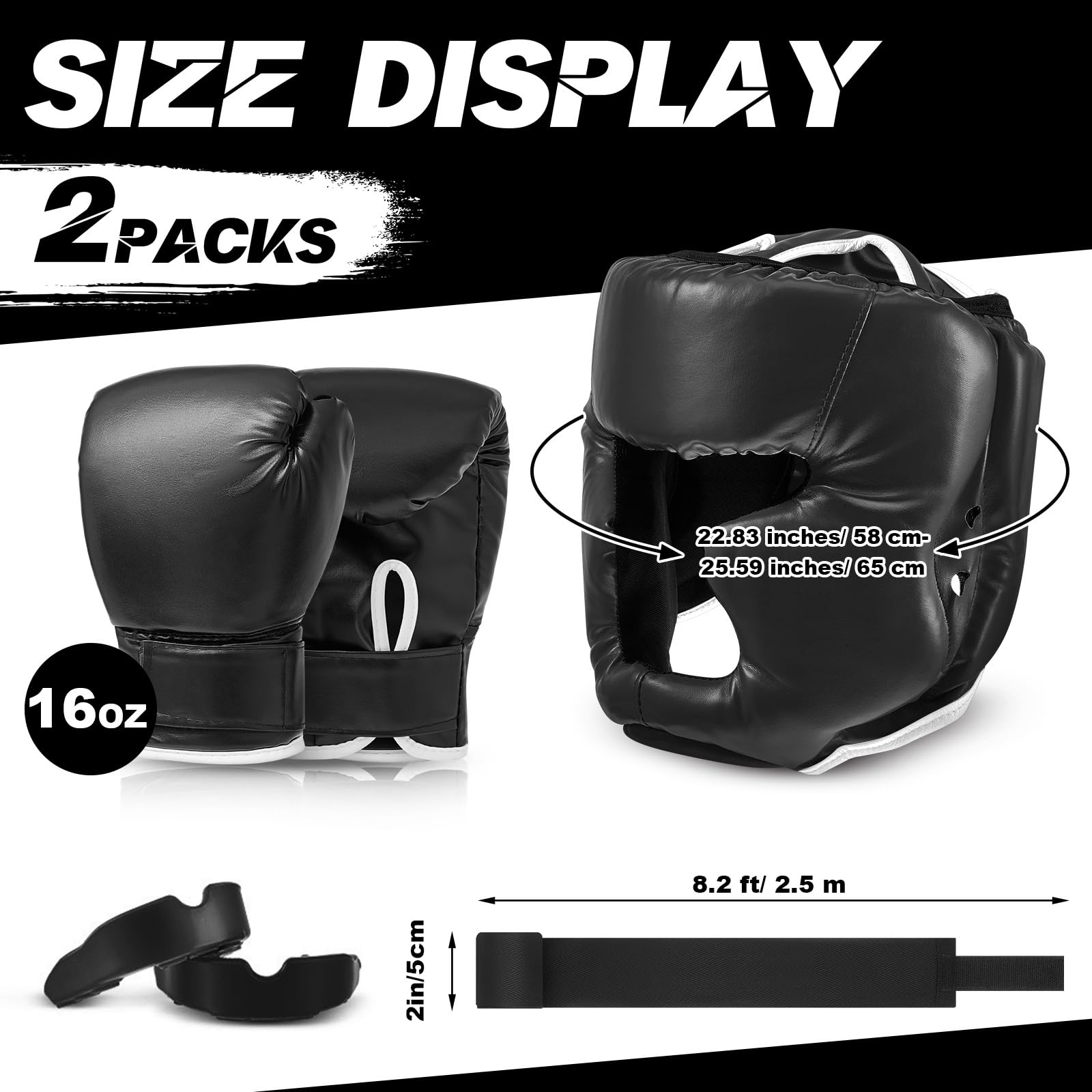 Kanayu Juego de 14 piezas de boxeo que incluye 2 pares de guantes de boxeo de 16 onzas, casco de boxeo, vendas de mano, protectores bucales deportivos para adultos, jóvenes, principiantes, equipo de