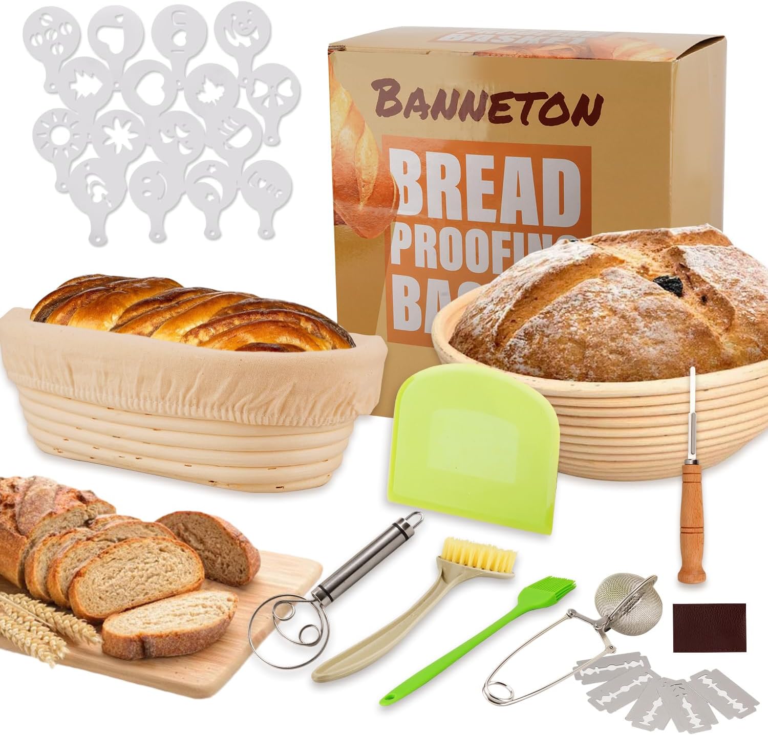 Bread Proofing Basket,10 Inch Round & 9 Inch Oval Bread Bannetons, Sourdough Bread Baking Supplies Set,Proofing Rattan Bowls for Home Ideal Bread Making