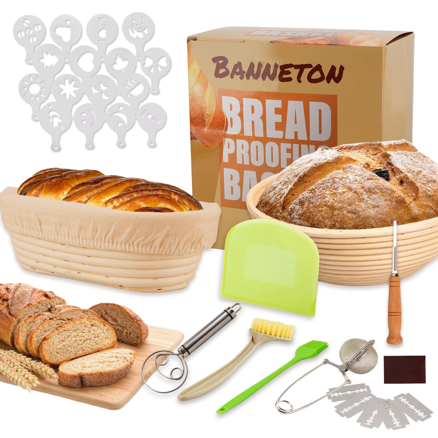 Bonream Bread Proofing Basket,10 Inch Round & 9 Inch Oval Bread Bannetons, Sourdough Bread Baking Supplies Set,Proofing Rattan Bowls for Home Ideal Bread Making