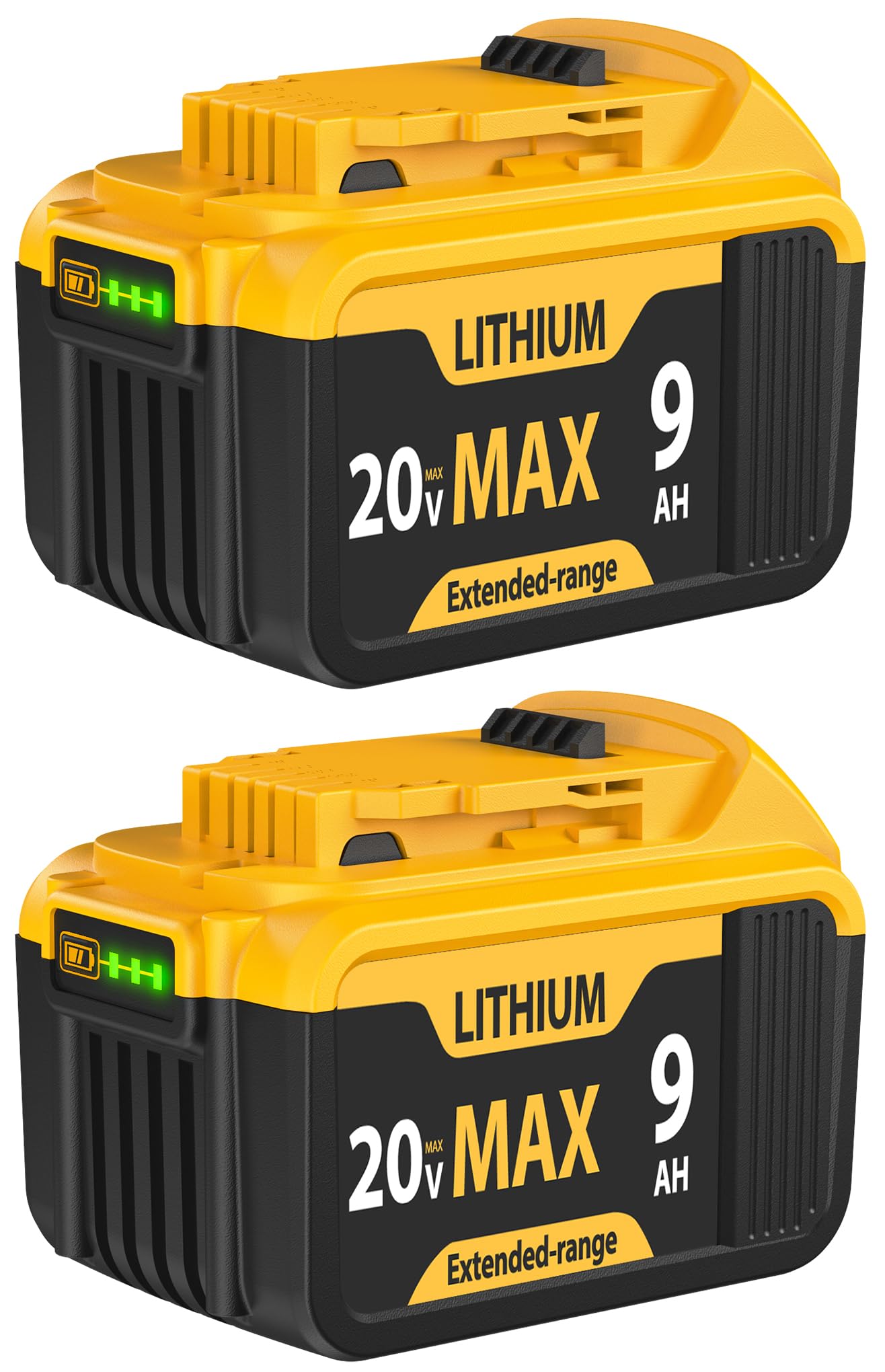 2-Pack 9000mAh Battery for Dewalt 20V Max Battery – Compatible with DCB201 DCB204 DCB206 DCB207 DCB181 DCB180 Series Tools, Fits Dewalt Power Tools and Chargers, LED Charge Indicator