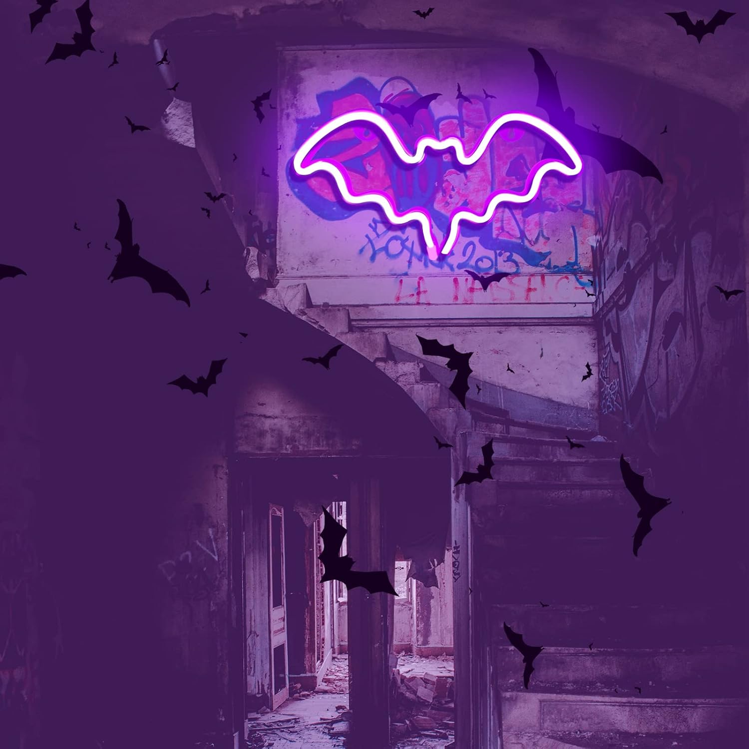 Halloween Bat Neon Sign, Halloween Decoration LED Bat Neon Light Sign for Wall Decor, Bat Shape Lamp with Battery or USB Powered for Halloween Party,Bar,Room Décor,Kids