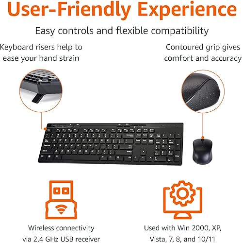 Miniatura 2 de Tienda Basics Combo de teclado y mouse inalámbricos de tamaño completo, receptor USB de 2.4 GHz, diseño QWERTY, negro