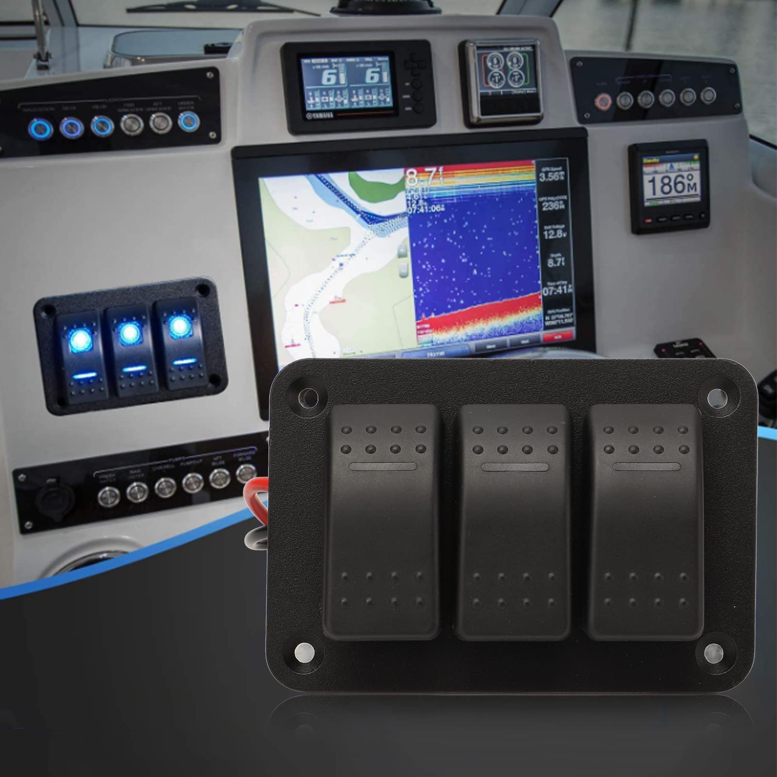 Panneau d'interrupteur à bascule pour bateau ,noir IP65 étanche multi protection résistant à la chaleur universel 3 gangs interrupteur à bascule pour camions pour marines