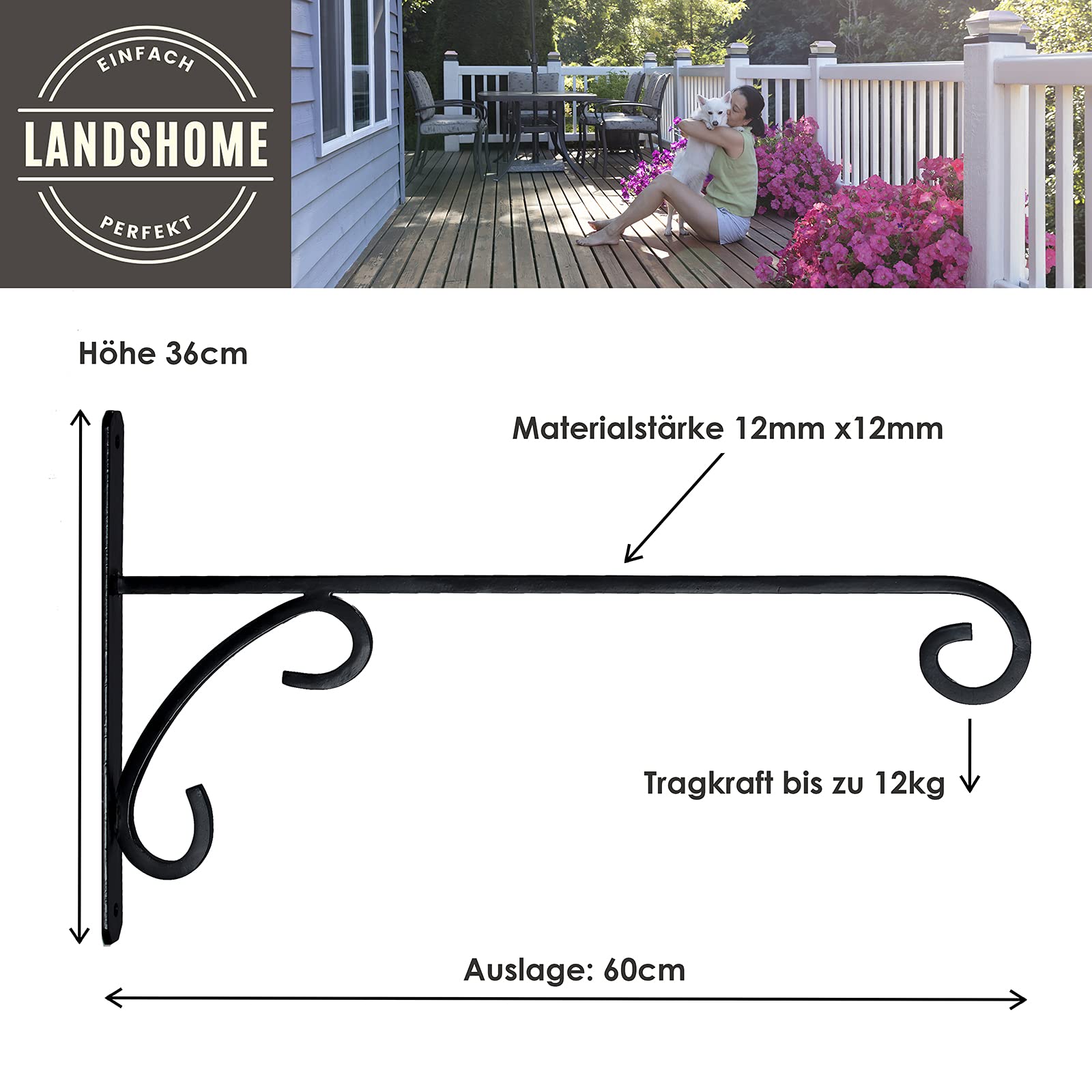 Landshome - Wandhalter gerade sehr stabil | Wandarm Adventsstern | fr  Aussenleuchten | Wandhaken schwarz | Halterung Weihnachtsstern |  Blumenhalterung | Wandhaken Vintage | Wall Hooks : Amazon.de: Kche,  Haushalt & Wohnen