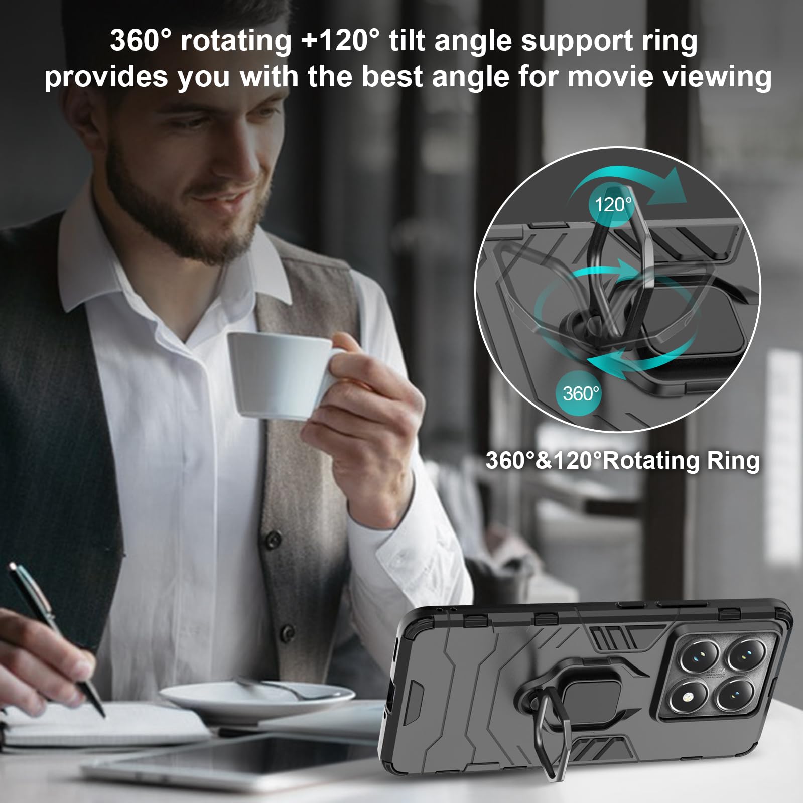 Funda para Xiaomi Redmi Note 15 Pro 5G, Carcasa Antigolpes con Soporte anular metálico, Case Protectora de Grado Militar, Azul — view 685