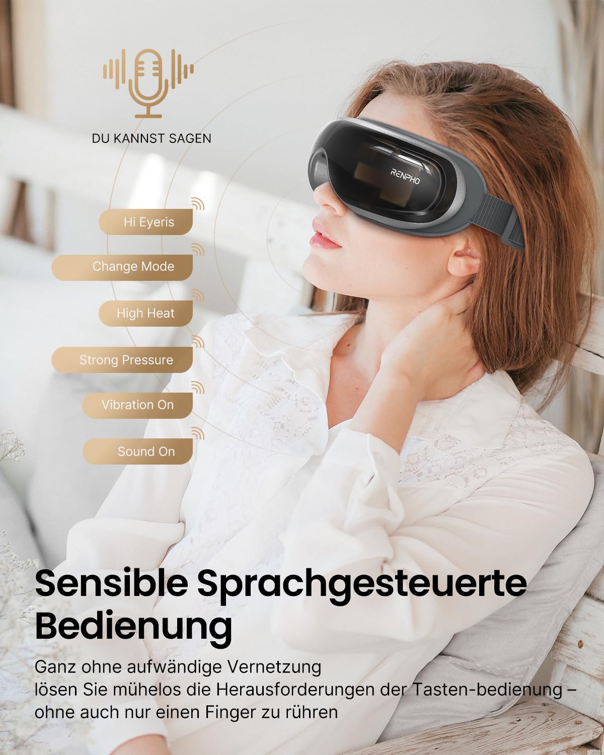 RENPHO Eyeris 3 Augenmassagegerät mit Wärme, Bluetooth & Luftdruck – Entspannung für Augenmüdigkeit, Trockene Augen & Kopfschmerzen