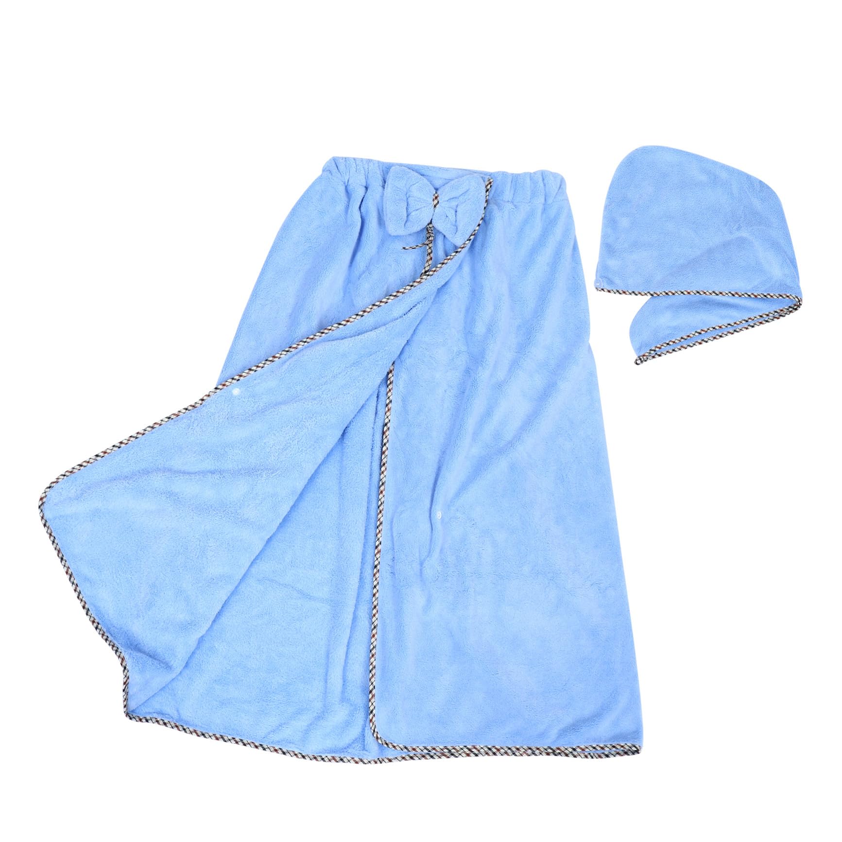 Falda de baño de vellón coral para mujer con gorro absorbente azul
