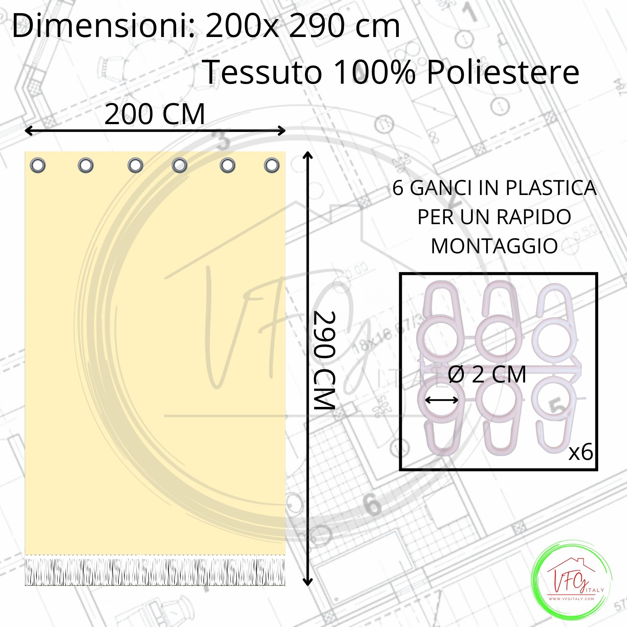 Tenda Sole Esterno 200x290 BEIGE Poliestere Lavabile Ganci Anelli